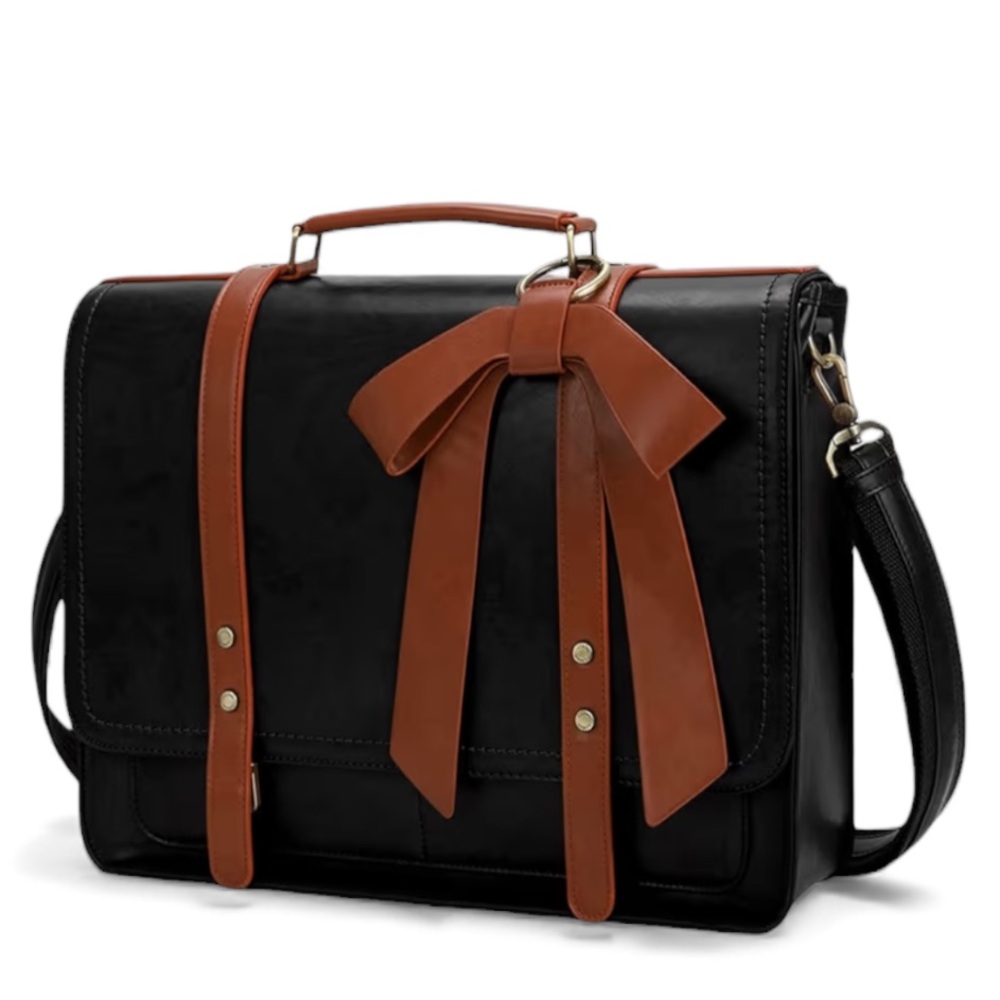 ECOSUSI black / brown laptop bag briefcase purse bow tote two tone